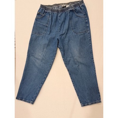 Cabin Creek Womens Elastic Waist Pull On Denim Jeans Blue Straight Leg Pockets