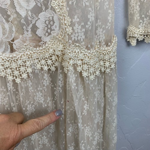 Abito midi vintage pizzo donna taglia media cottagecore boho vita bassa vestito - Foto 7 di 7