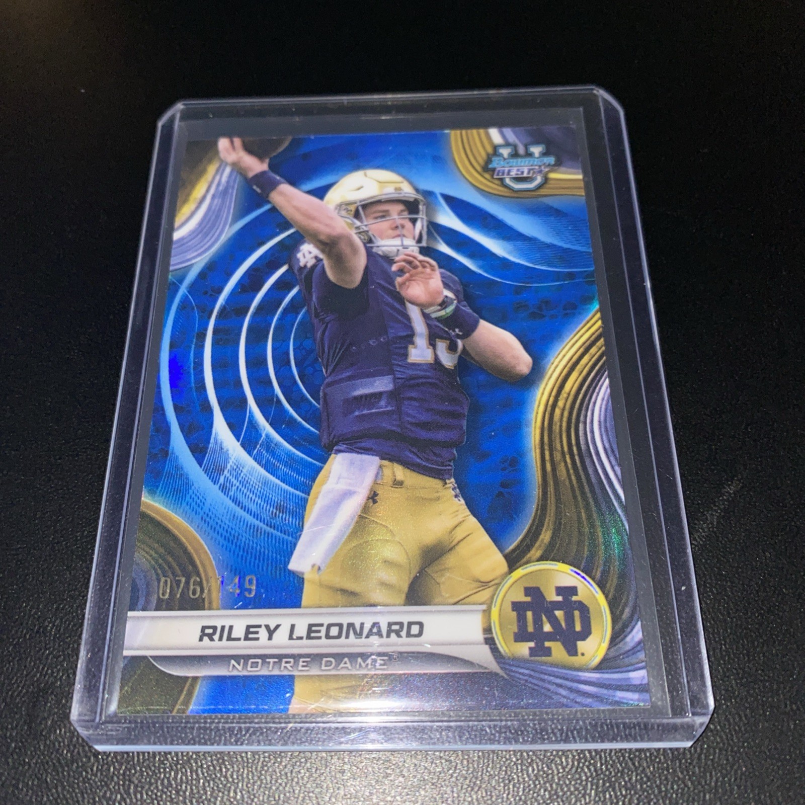 Riley Leonard 2024 Bowman's Best University Blue Refractor /149 #29 Irish QB