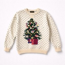 Vintage 1989 Eddie Bauer Christmas Tree Wool Sweater Farm Animal LARGE Holiday