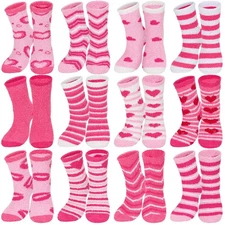 12 Pairs of Valentines Day Pink Fuzzy Socks Valentines Heart Socks Heart Slip...
