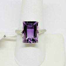 JTV Sterling Silver 6.8ctw Emerald Cut Amethyst Engagement Ring  Size 10