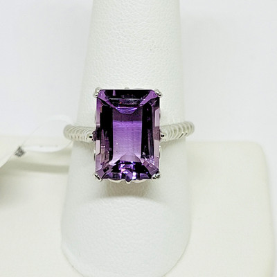 JTV Sterlingsilber 6,8 kt Smaragdschliff Amethyst Verlobungsring ~ Größe 10