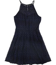 As U Wish Womens Lace Fit & Flare Dress, Blue, Juniors, Medium
