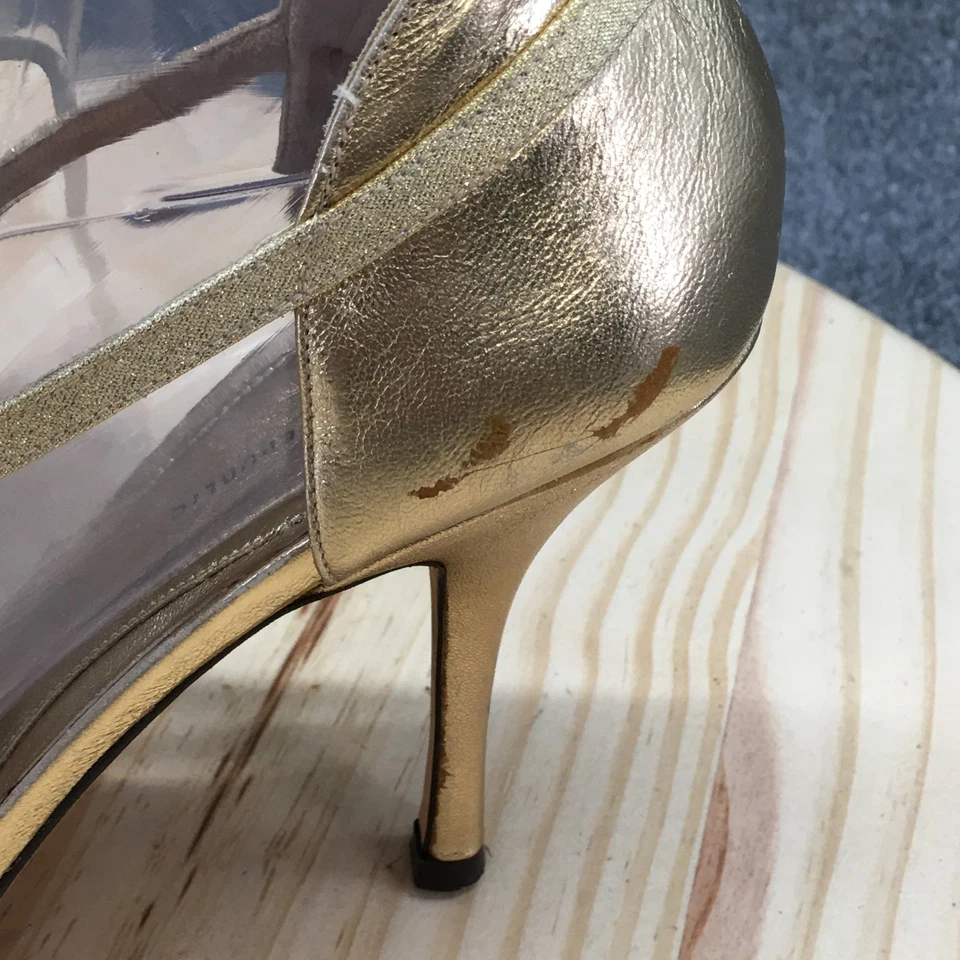 Tacones Banana Republic para mujer 8 zapatos de salón dorados con lazo punta abierta tacones de aguja Foto 3 de 4