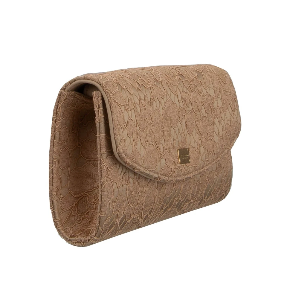 DOLCE & GABBANA Taormina Flower Lace DG Logo Satin Clutch Crossbody Bag Beige - Image 2 of 4