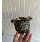 Vintage Fenton Basket Weave Carnival Glass Bowl Iridescent Amethyst Ruffled Edge