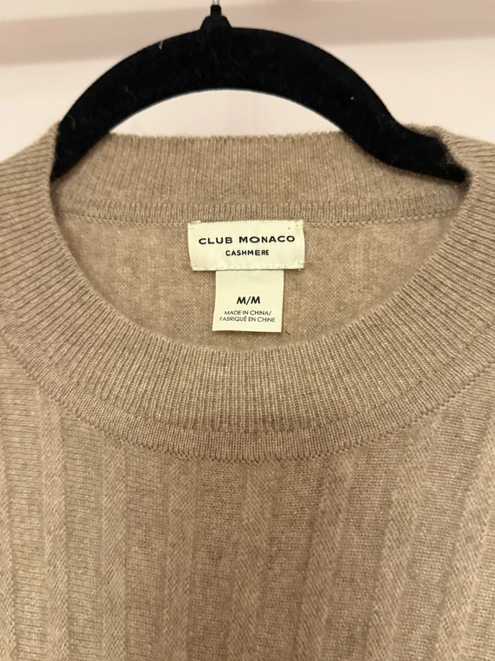 Club Monaco 100% Cachemira Acanalado Suéter Blusa Mangas Talla M Marrón Cuello Redondo Foto 3 de 4
