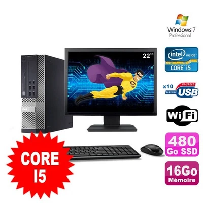 Lot PC Dell Optiplex 990 SFF I5-2400 3.1GHz 16Go 480Go SSD DVD Wifi W7 + Ecran 2 - Photo 1/4