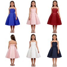 Girls Gown Holiday Costume Baptism Skirt Formal Dress With Floral Lace Panel