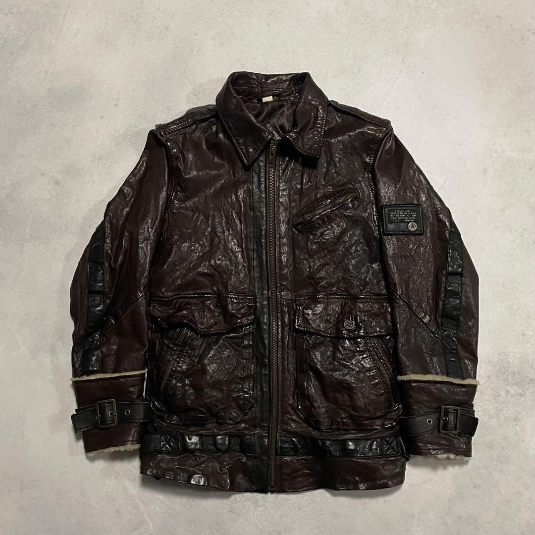 ジャケット・アウター 00s DIESEL archive leather jacket Diesel Archive Y2K Leather Flight Jacket Brown Men's Size M