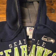 NFL Seattle Seahawks Navy Full Zip Sherpa Lined Hoodie Womens Large Sporty