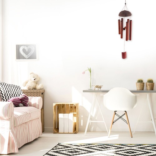 Carillon a vento tubi di bambù 1 pz chic guscio di cocco campane a vento decorazione da appendere - Foto 5 di 12