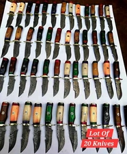 Lot of 20 HANDMADE DAMASCUS STEEL HUNTING KNIVES 6inch W LEATHER SHEATH WHOLSALE