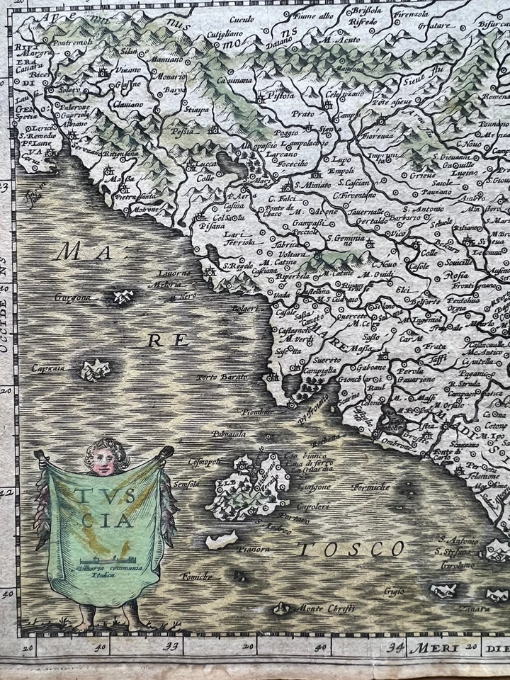 Antica mappa della Toscana di Mercator 1633, incisione originale - Immagine 3 di 4