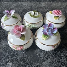 Royal Albert Flower Of The Month 5 Lidded Trinket Pots