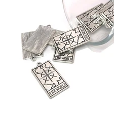 The World Silver Tarot Card Fortune Teller Pendant, 28x15mm - US Seller