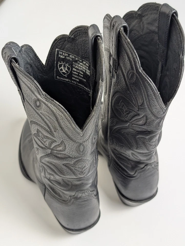 Botas vaqueras occidentales de cuero negro Ariat Heritage para mujer talla 6,5B Foto 3 de 4