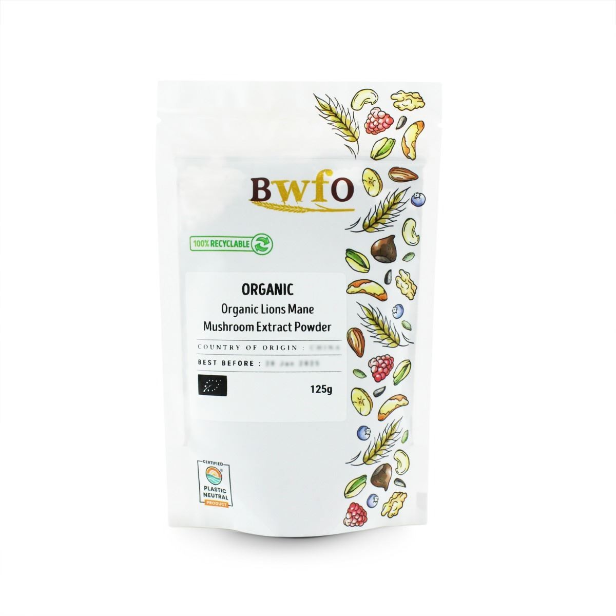 Organic Lions Mane Mushroom Extract Powder 125g | BWFO | Free UK Mainland P&P