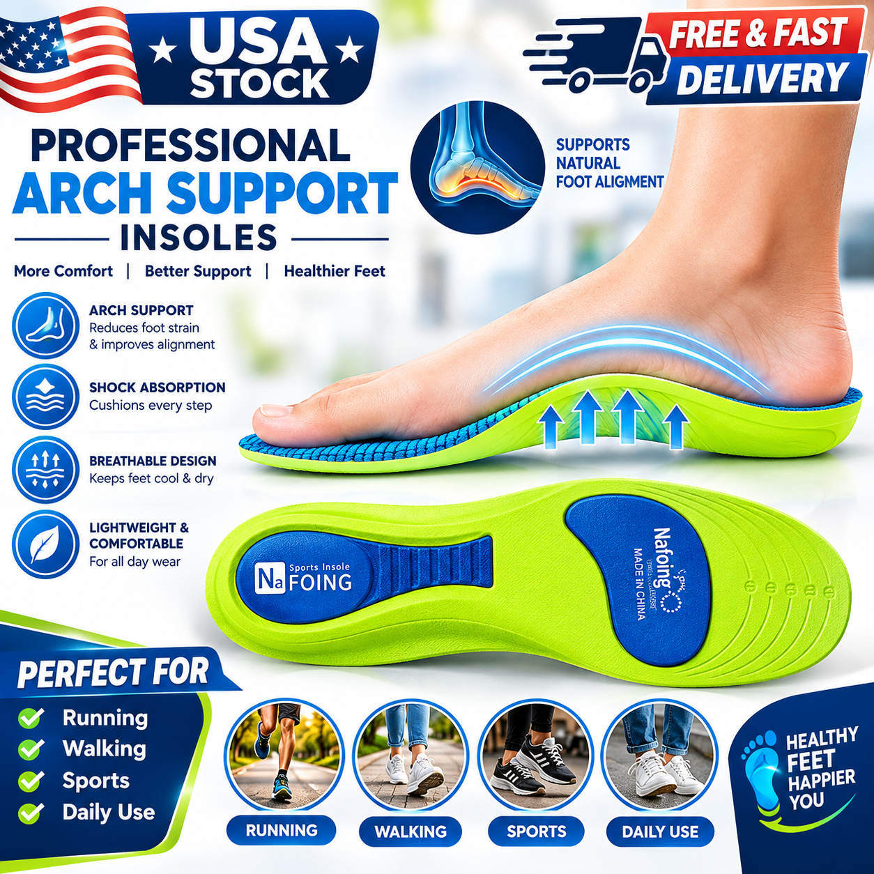 Heavy Duty Orthotic Arch Support Insoles, Shock Absorbing Orthopedic ...