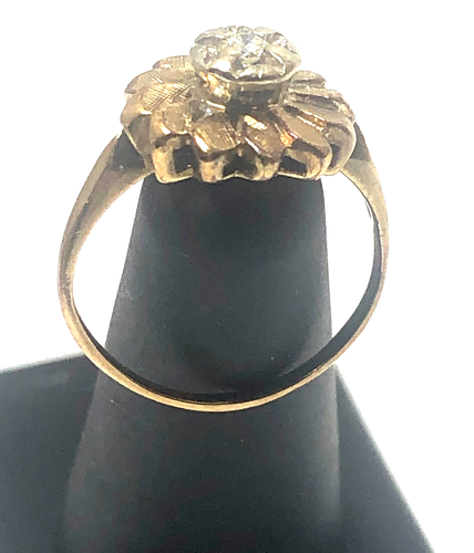 Vintage 14k Textured Rose Gold and Solitaire Diamond Floral Ring Size 7.5 - Picture 4 of 11