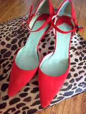 Sigerson Morrison Glorious Lipstick Red Kitten Heel Ankle Strap Pumps Size 6