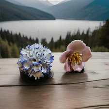 Vintage Porcelain Rose & Carnation with Plastic Wire Stem Lot Of 2 Flowers