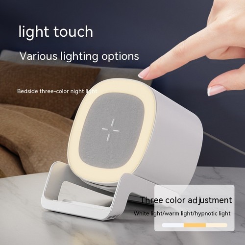 4-in-1 Wireless Charger Phone Stand with Bluetooth Speaker & LED Light – Desktop - Photo 2 sur 11