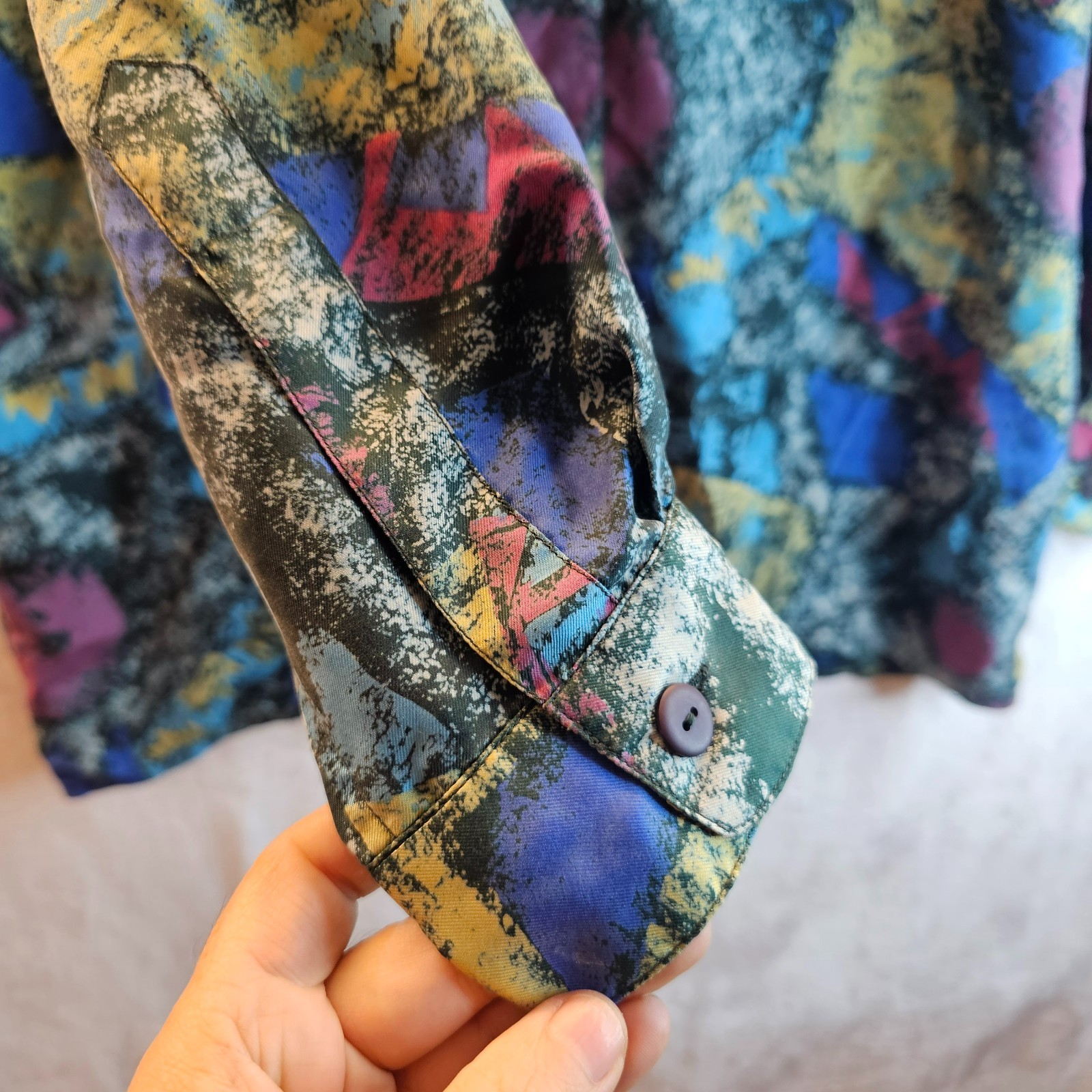 Basic Elements Abstract Shirt 100% Silk Size M Co… - image 8