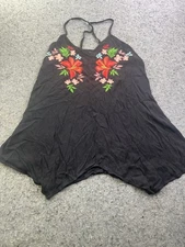 Xhilaration Black Floral Embroidered Top /Dress XL Boho Festival Criss-X Back