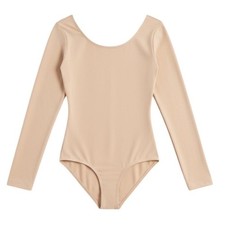 Capezio Childs L 12-14 Leotard Nude Long Sleeve Scoop Neck Dance Lined