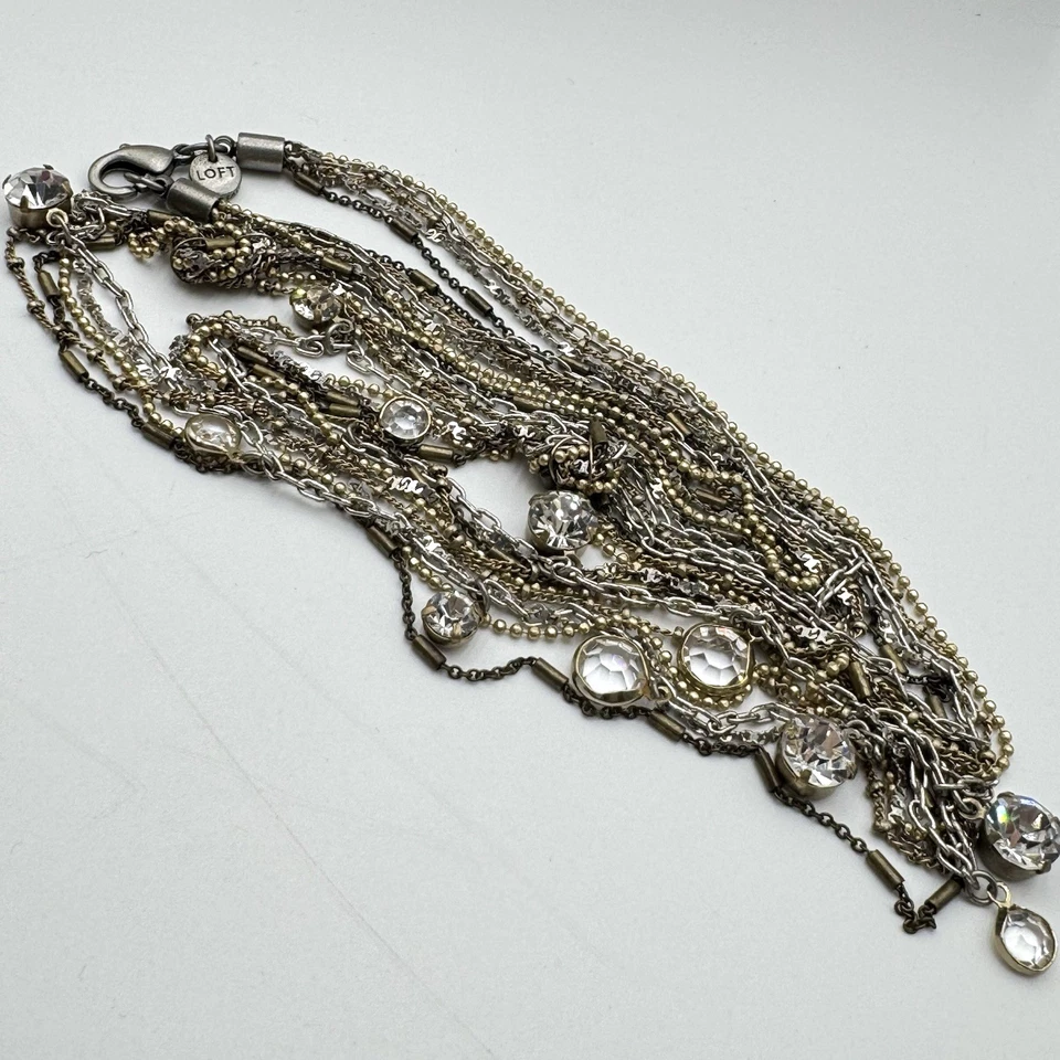 Collar Ann Taylor Loft Multi Cadena Oro Tono Plata Vidrio Facetado Estrás Foto 4 de 4