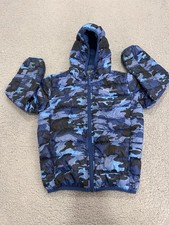 Eddie Bauer Jacket Kids XS 5-6 BlueHooded Down Puffer Camo Full Zip