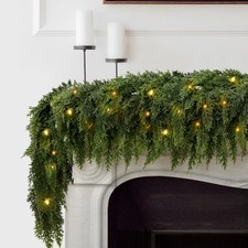 2Pcs 6FT Christmas Garland with Lights, Real Touch Cedar Garland