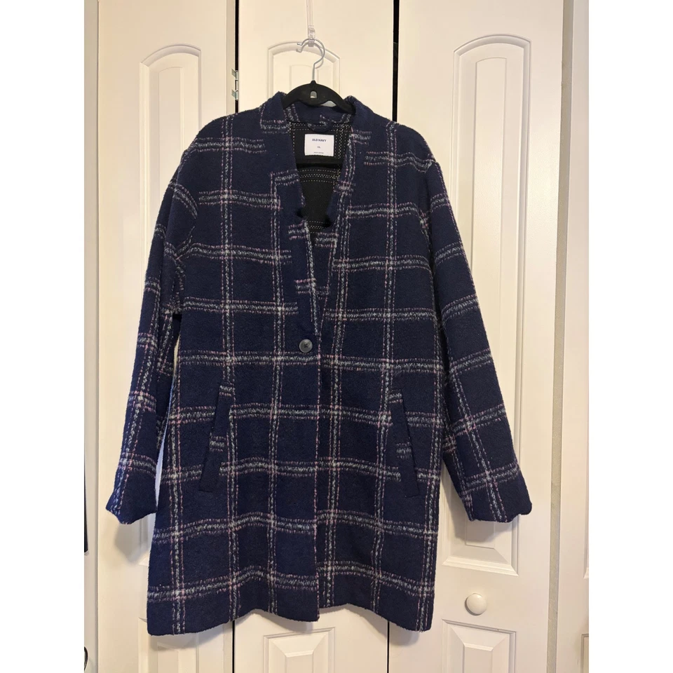 Abrigo chaqueta para mujer Old Navy a cuadros mezcla de lana azul grande rosa XXL Foto 3 de 4