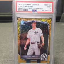 2025 Bowman Chrome Cam Schlittler Gold Shimmer Refractor /50 PSA 9
