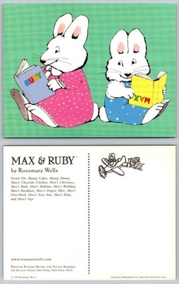 Max & Ruby Rosemary Wells Postcard 1999 Penguin Putnam Reading Rabbits