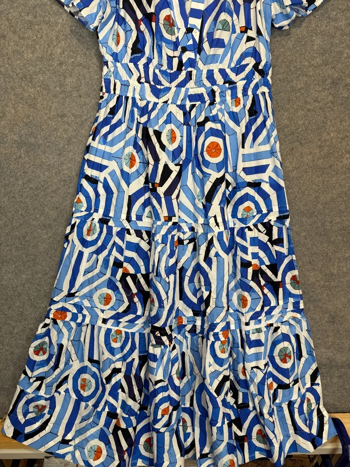 Maxi Vestido Anthropologie Somerset Mujer Grande Geométrico Azul Flutter en Niveles Foto 4 de 4