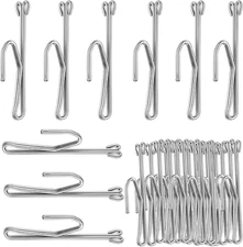50 Metal Slip-on Drapery Hooks - Stainless Steel Curtain Pleat Hooks for Window,