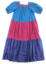 Vintage Tom Bezduda Barad & Co Blue Pink Purple Stripe Long Kaftan Maxi Dress M