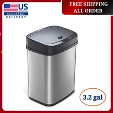 NINESTARS Motion Sensor Trash Can Black Stainless Steel Rectangular Shape 3 Gal.
