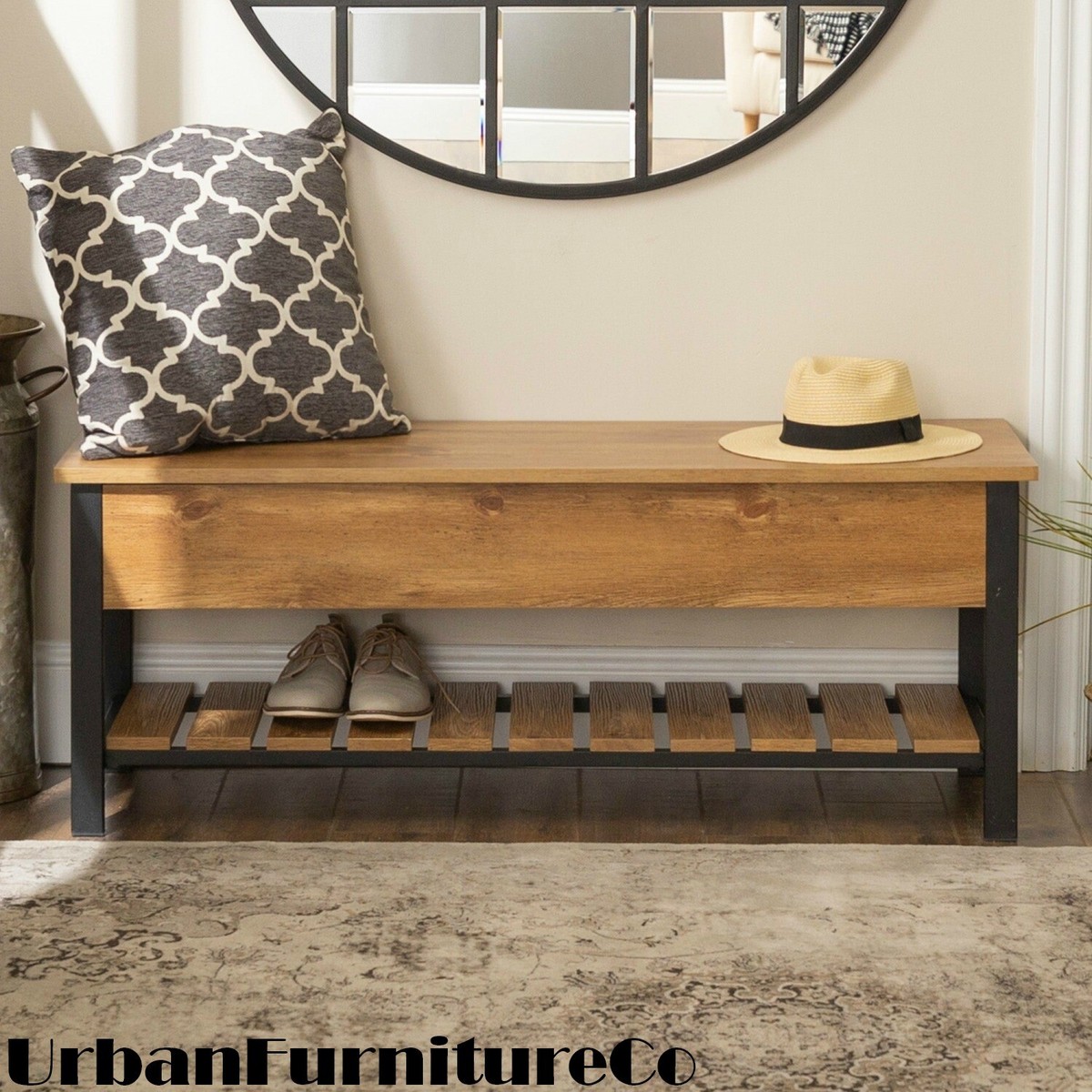 Lift Top Mid Century Acacia Bed Entryway Bench With Storage Wood - Main Image