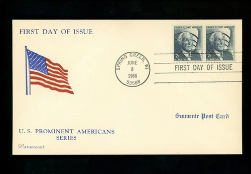 US FDC #1280 Paramount Card M-63 1966 WI Frank Lloyd Wright Prominent 1st Cachet