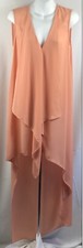 BCBG sleeveless Flowy Chiffon Dress S Peach Waterfall Drape Ruffles Georgette