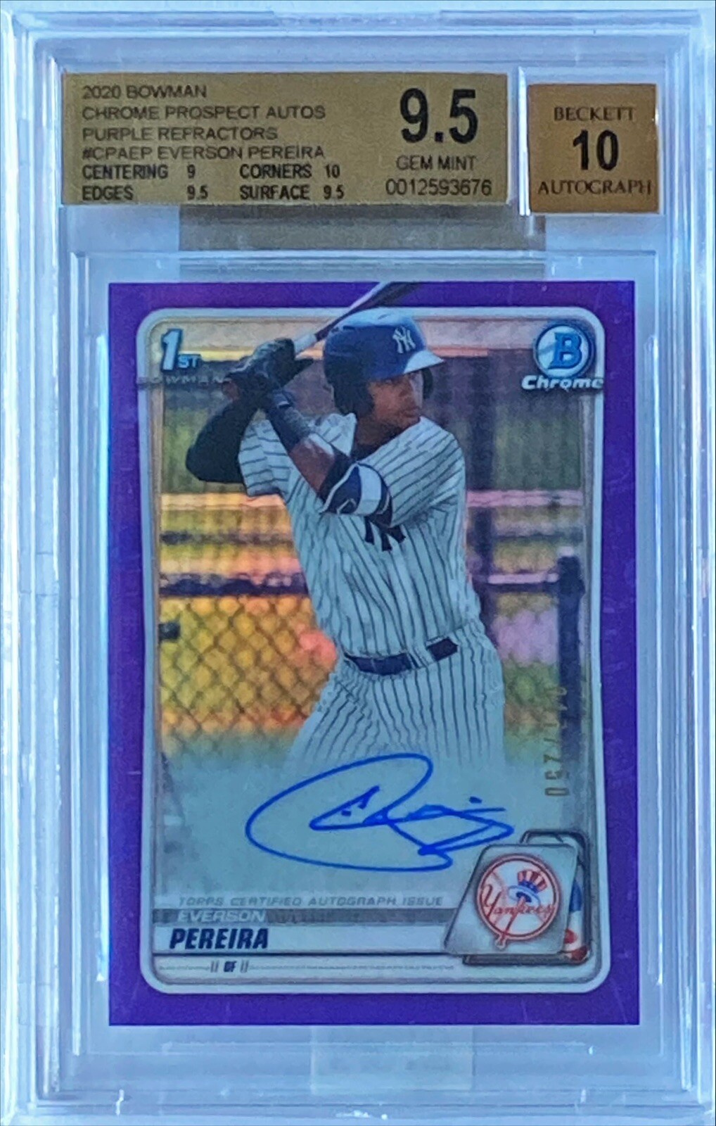 2020 Everson Pereira Bowman Chrome Purple Refractor Auto BGS 9.5/10 Autograph