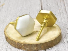 ARTISNO Hexa Marble Brass Knob | Pull Handle | Drawer Knob | Furniture Knob, 6