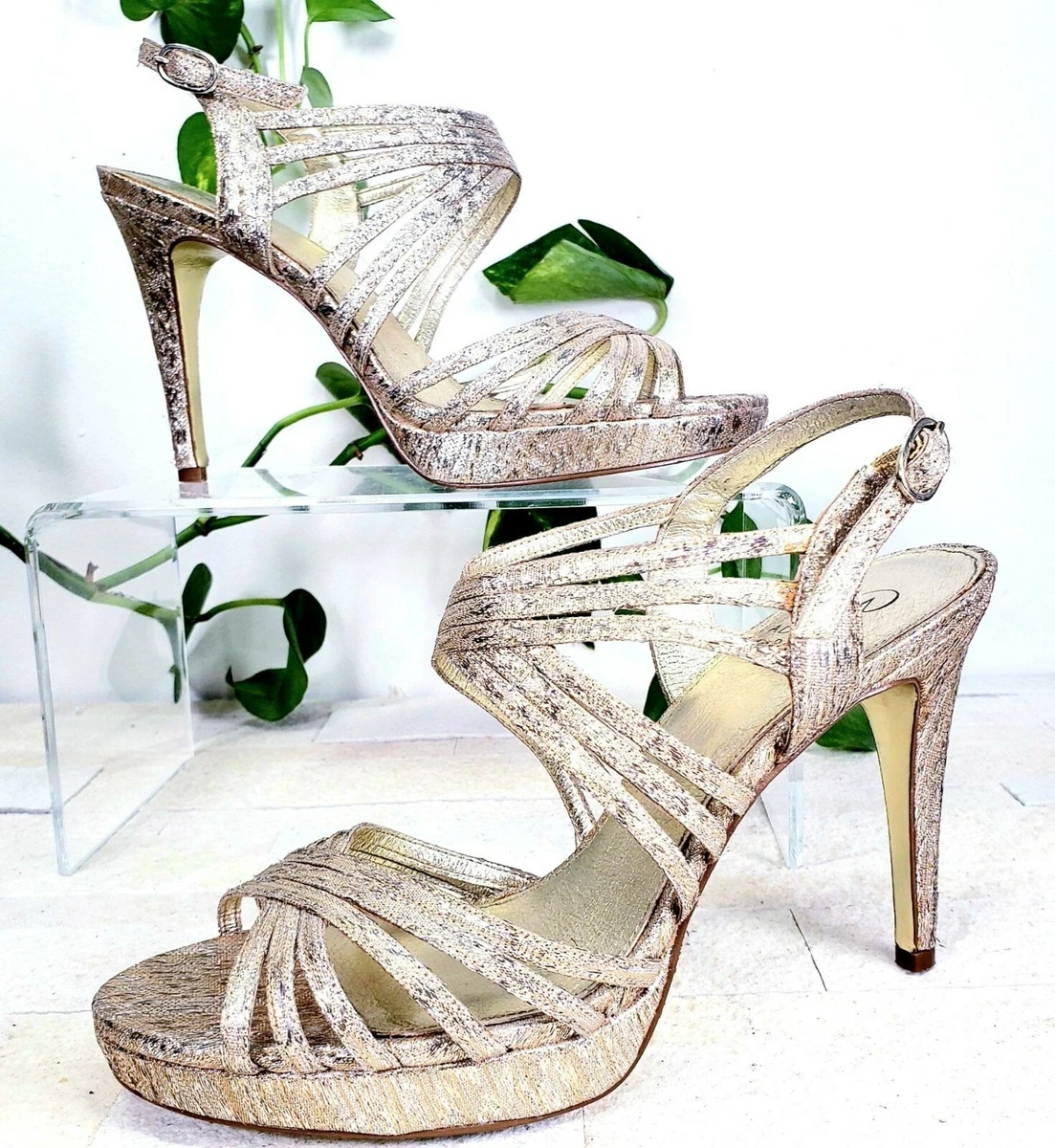 Adrianna Papell Shoes Leather Size 9 Slide Strappy Platform Heels