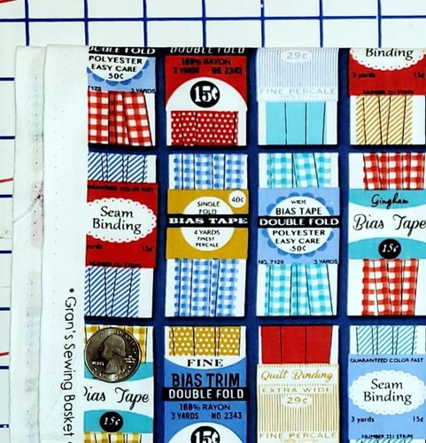 Gran's Sewing Basket Seamstress Bias Tape Robert Kaufman Cotton Fabric 1 1/2 YD - Picture 3 of 8