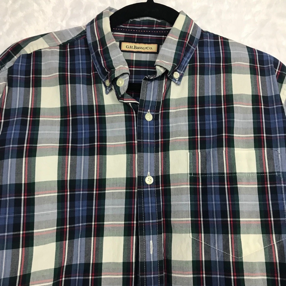Camisa de vestir GH Bass para hombre azul verde amarillo a cuadros. 100% algodón talla mediana Foto 2 de 3