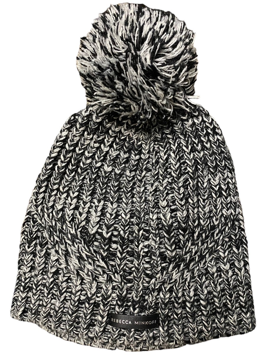 Rebecca Minkoff Logo Chunky Knit Winter Beanie Hat Black 